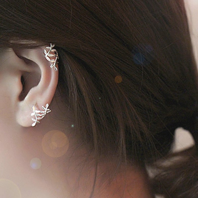 Amkaka S925 Sterling Silver Leaf Non Piercing Ear Clip Cuff Wrap Earrings(1 Pairs) - Image 2